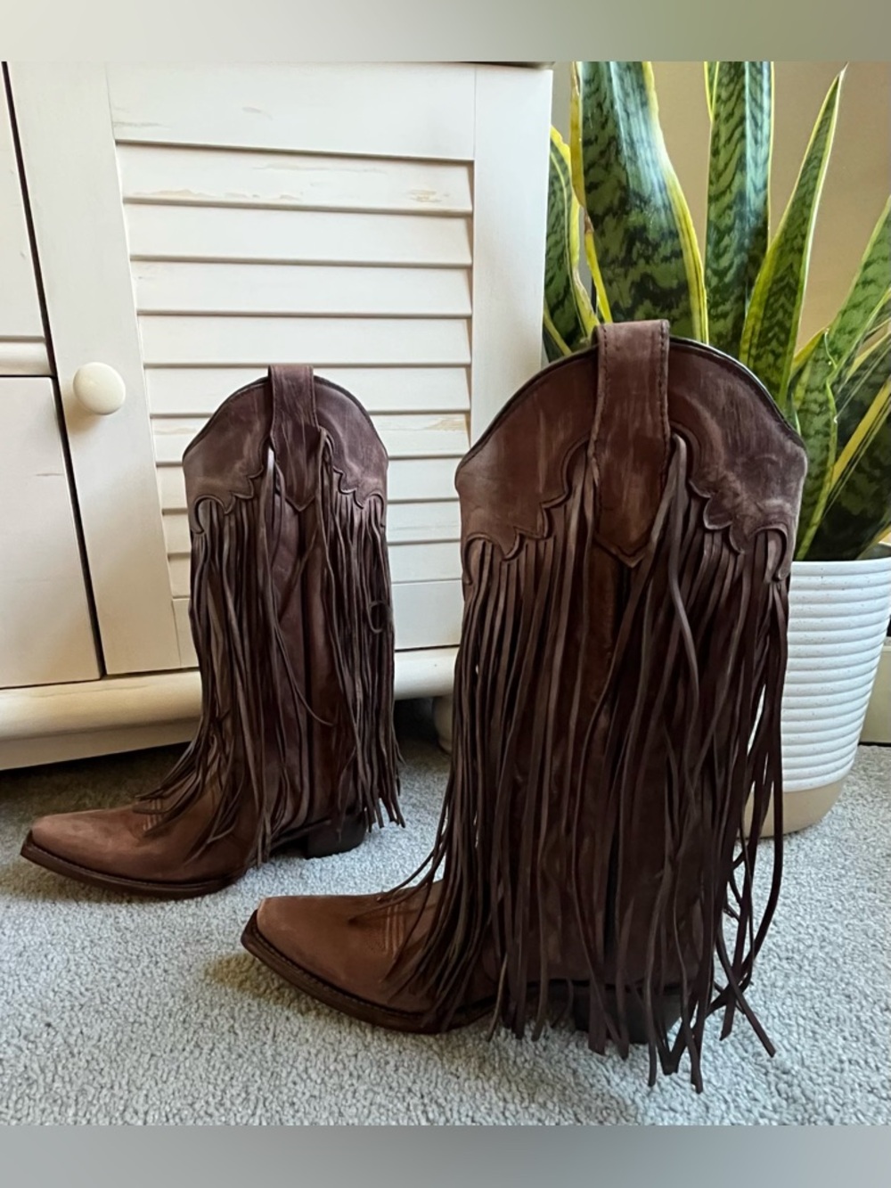 NEW! Circle G Corral Brick Fringe Leather Snip Toe Pull On Cowboy Boots 7 - Picture 5 of 8